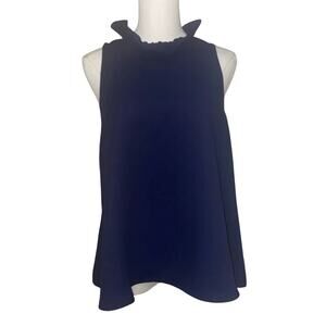 Pomander Place Blue Sleeveless Ruffle Collar Tie Bow Back Mason Halter Top S